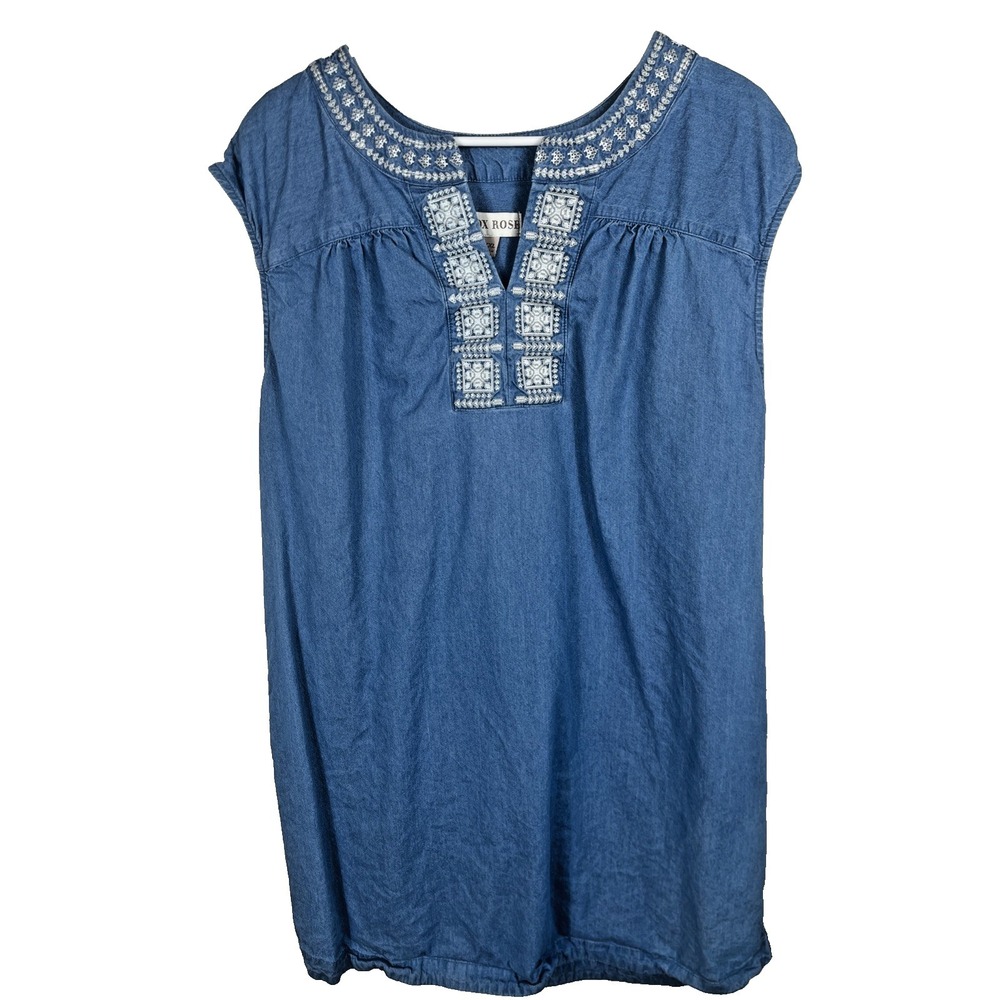 Knox Rose Womens Chambray Embroidered Tunic Sleeveless Dress XXL 65% Cotton